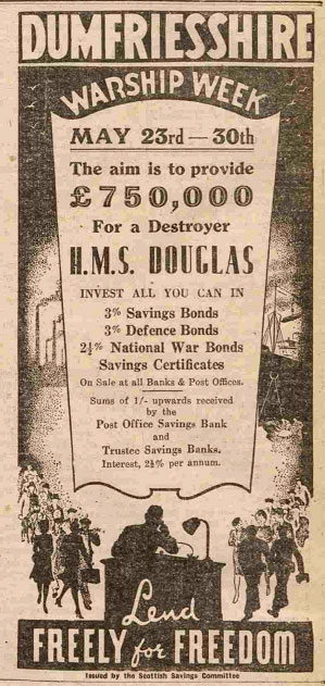 Newspaper advert for Warships Week in Dumfriesshire