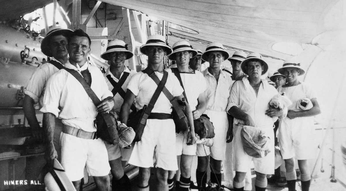 Crew of HMS Stusrt dressed for hiking oin the Greek Island of Argostoli