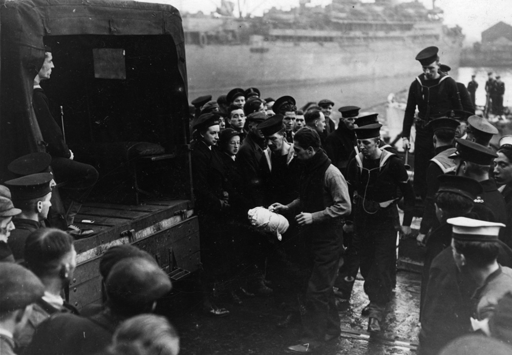 Surviovors from the U-boat taken ashore at Liverpool's Gladstone Dock