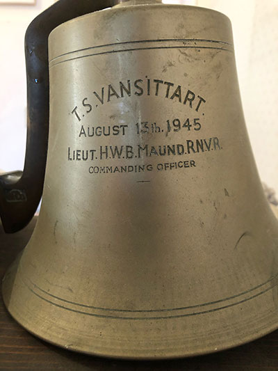The bell of TS Vansittart presented to Lt H.W.B. Maund RNVR in 1945