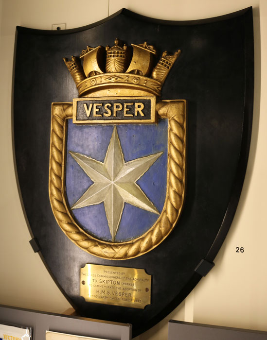 The plaque with the crest of HMS Vesper presented to Skipton in 1942