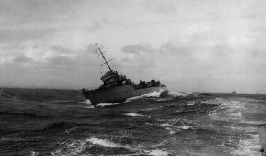 HMS Vimiera in storm on East Coast, 1941