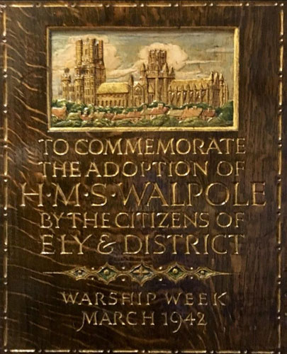 Plaque presented to HMS Walpole by Ely