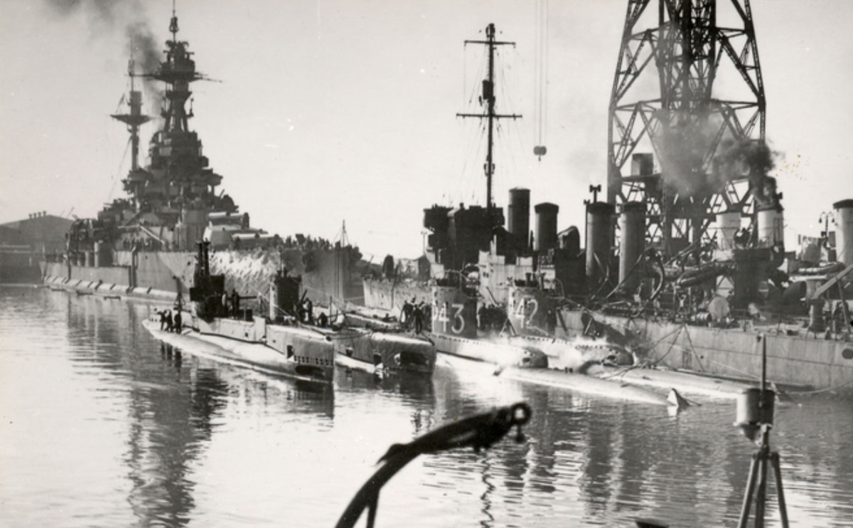 Arkhangelsk with the British submarines and Town Class destroyers at Rosyth