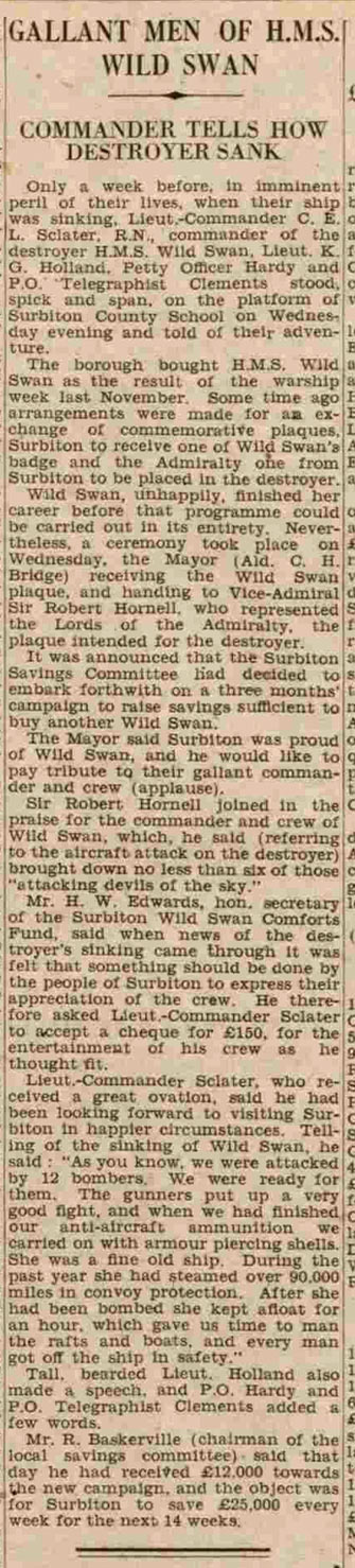 Press cutting about the loss of the Wild Swan