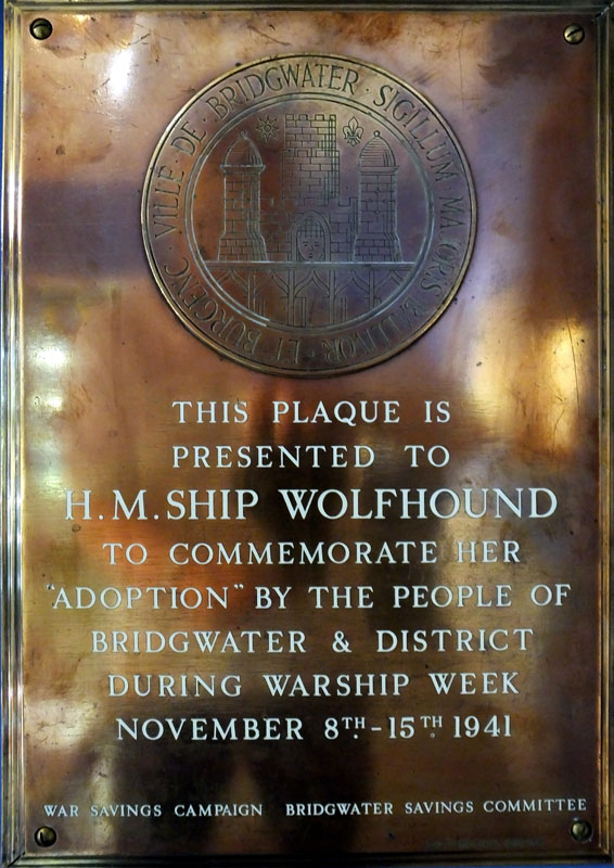 Plaque presented by Bridgewater to HMS Wolfhound