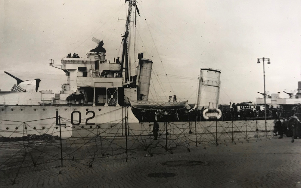 HMS Wolsey behind barbed wire at Stavanger, May 1945