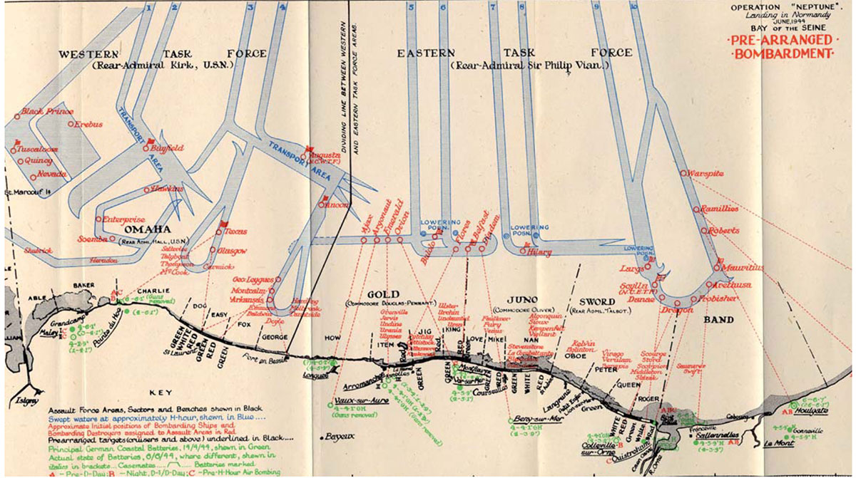 Map showing Landing Beaches for D Day Landings in Normany 1944